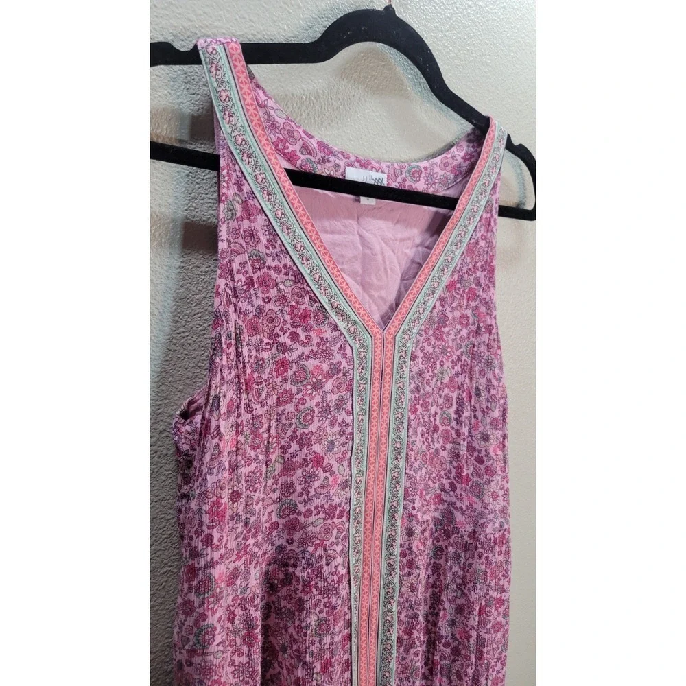 J.Jill Pink Floral Maxi Dress Size M Sleeveless Boho Tiered Rayon Cottagecore